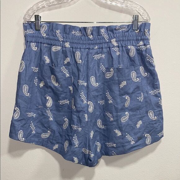 House of Harlow Boho Embroidered Paisley Linen Blend Paperbag Shorts Sz L - Picture 3 of 13